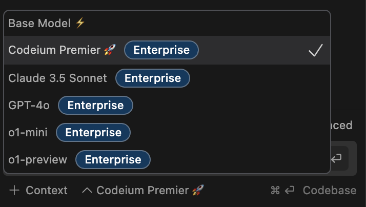 Codeium chat large model selection now includes o1 models