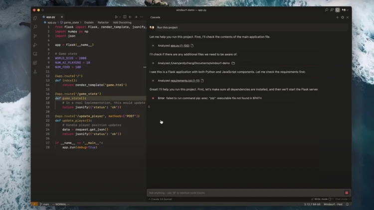 Windsurf Cascade uses AI to help beginners code games and applications