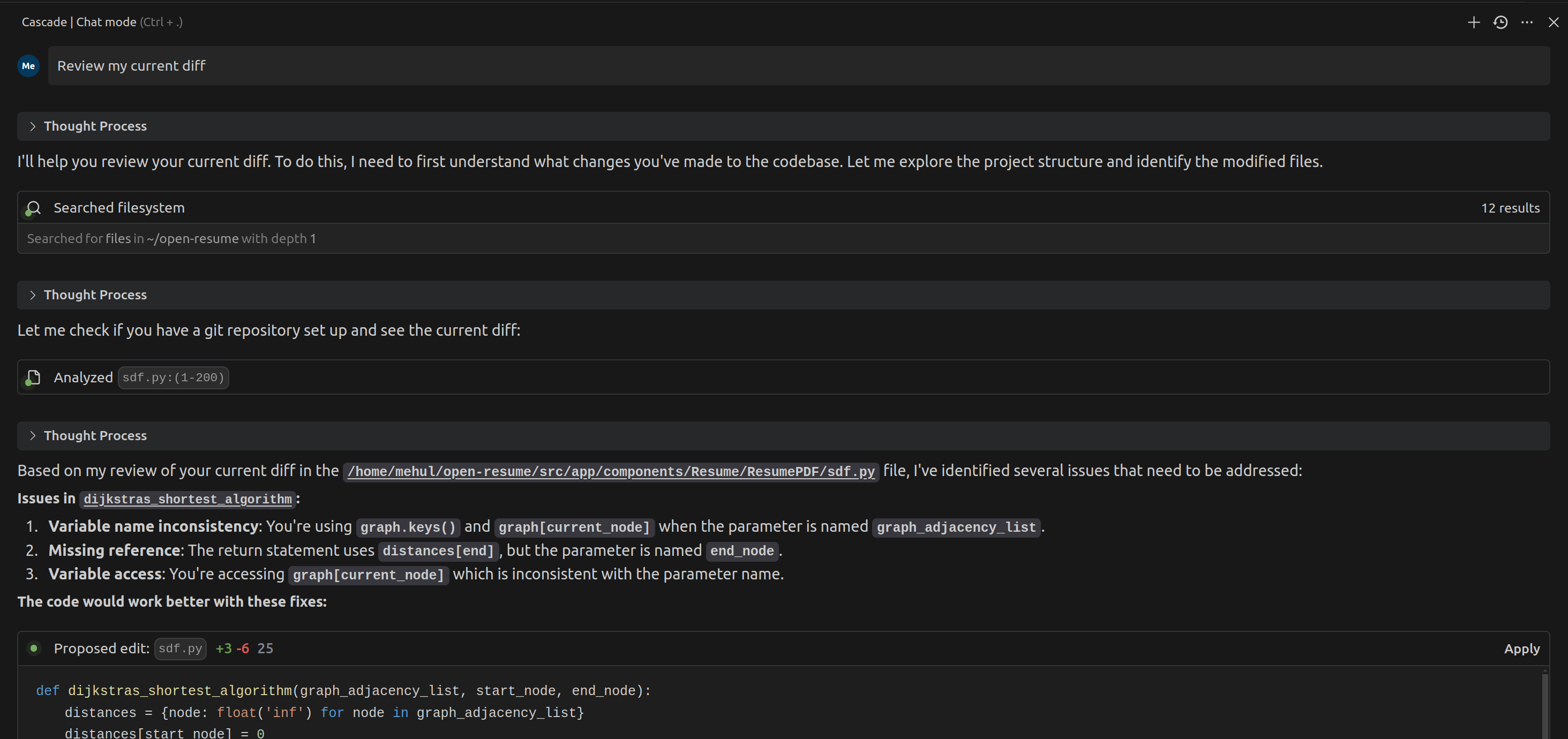 Cascade Reviewing Code