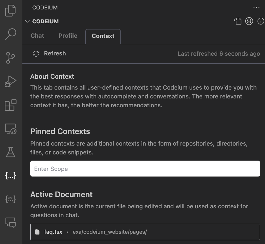 Context pinning panel.