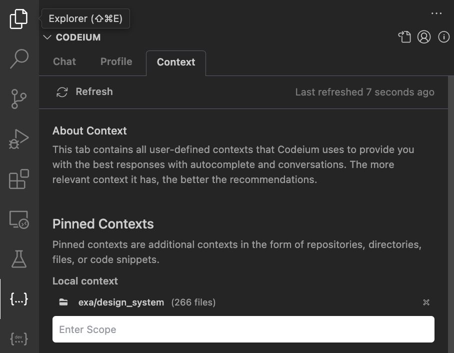 Context pinning with scope pinned.