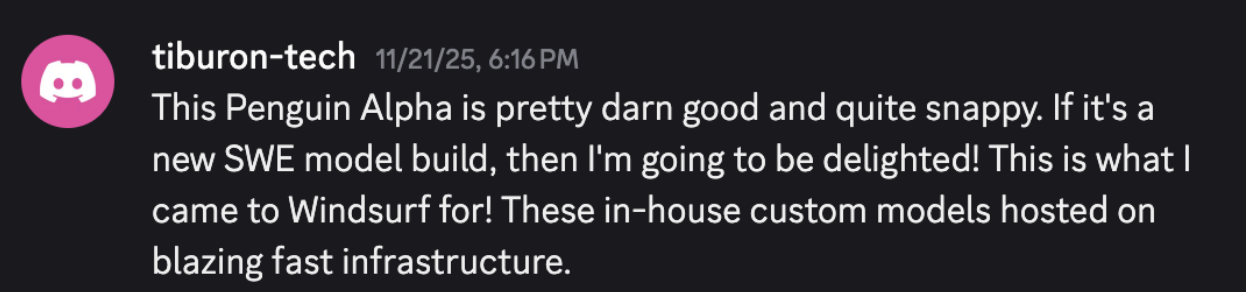 User 1 Expressing Admiration for SWE-1.5