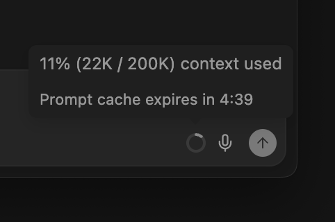 Prompt cache timer integrated into the context window indicator