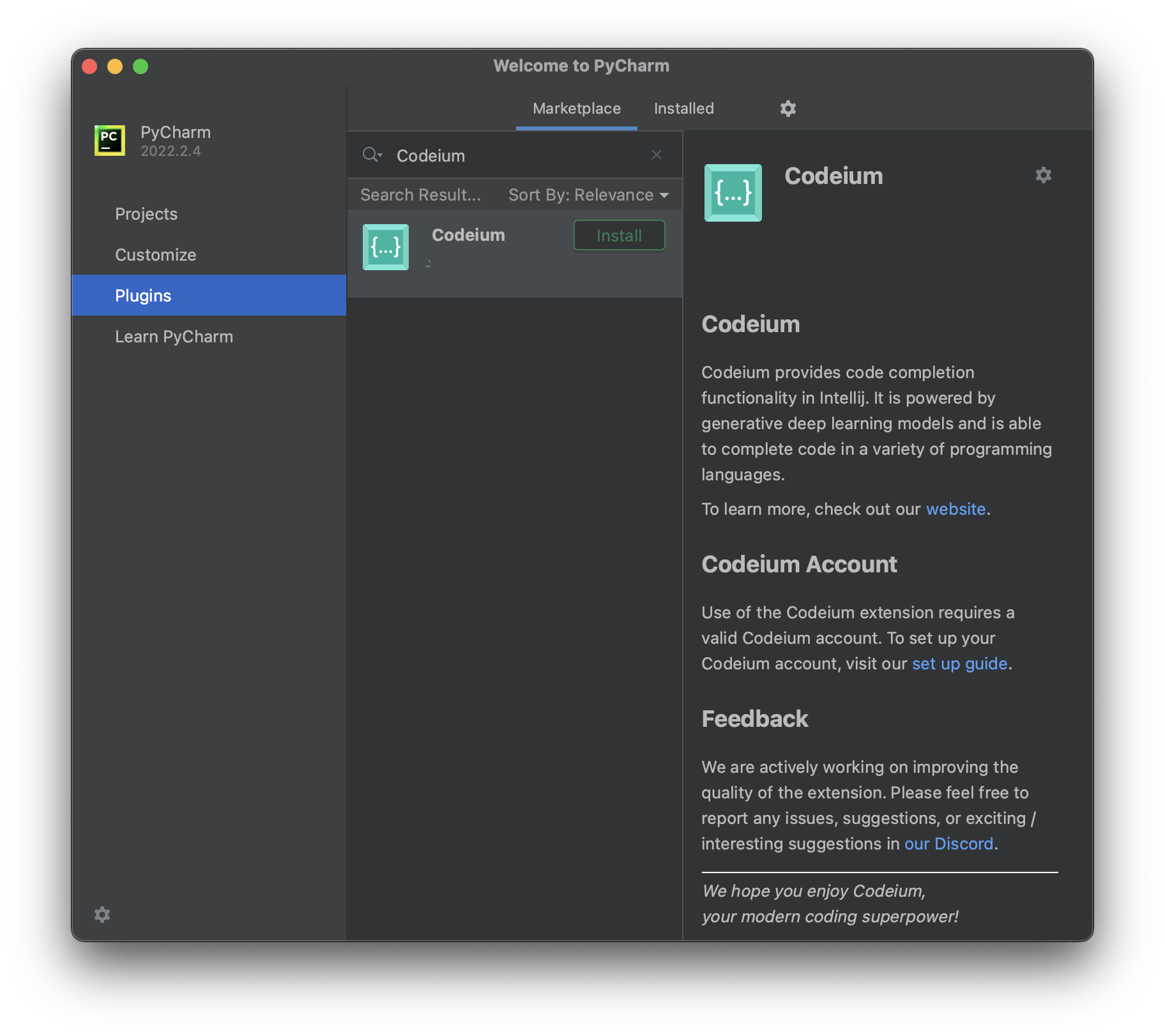 Install Plugin from PyCharm