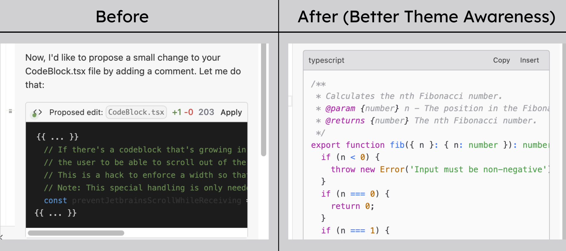 Code Block UX Comparison